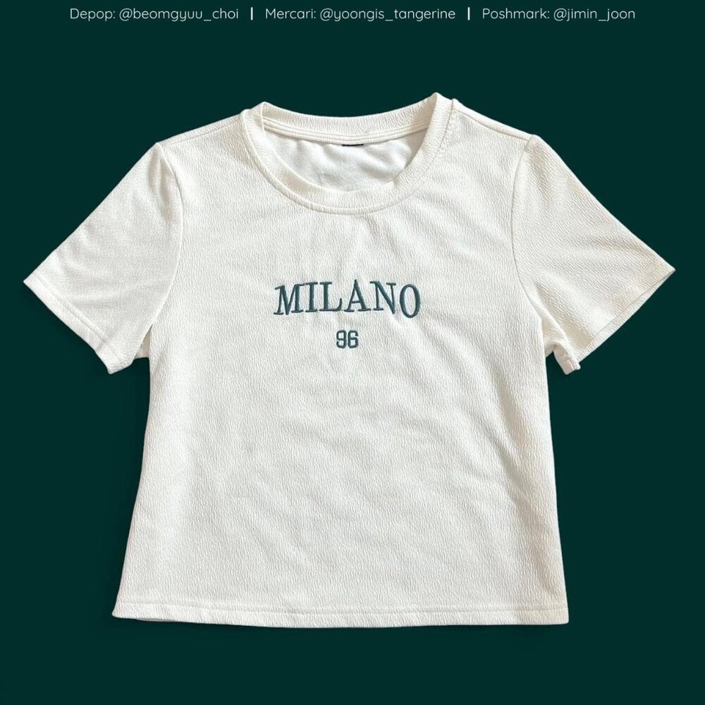 Cream Milano crop top with green embroidery 💚✨